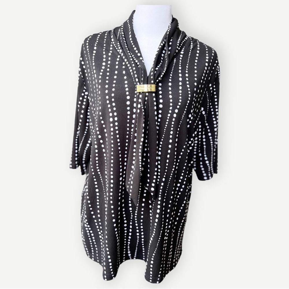 Adrienne Vittadini Short Sleeve Flowy Loose Fit Black & White Blouse Top. XL.